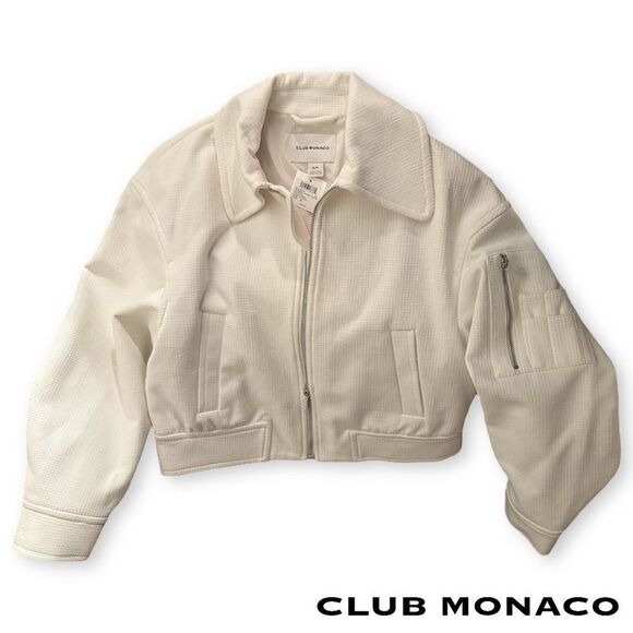 Club Monaco **NWT** Textured Collared Cropped Jacket Cream / Ivory / White - Picture 6 of 6